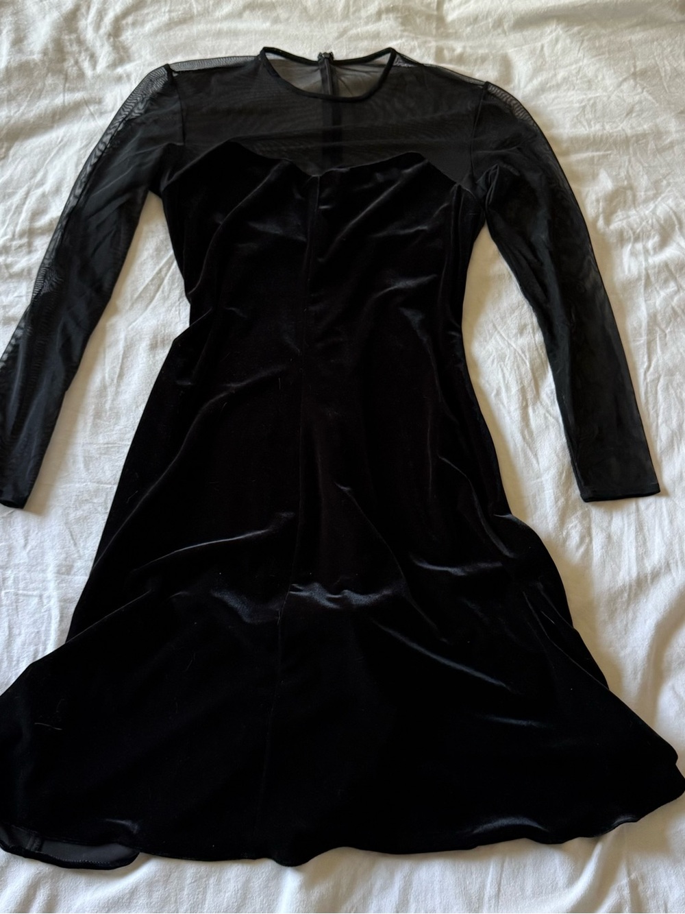 Vintage 90s Niki Lavis Black Velvet & Mesh Long-Sleeve Dress